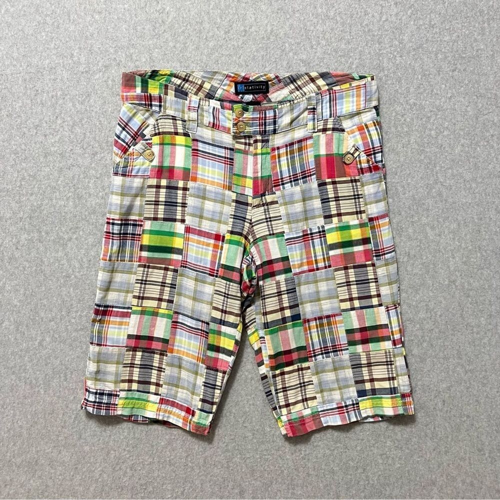 Relativity Madras Plaid Patchwork Bermuda Shorts … - image 2